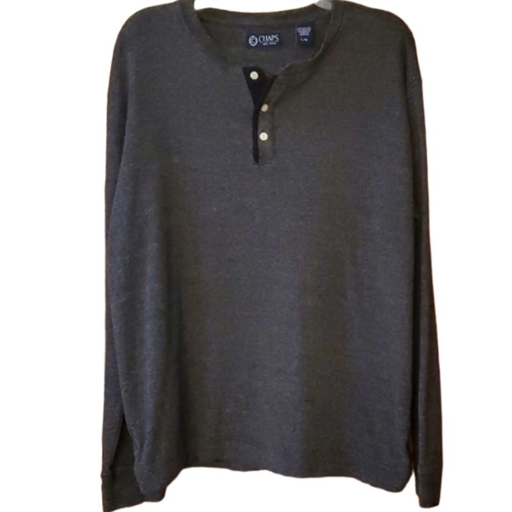 Chaps Mens Long Sleeve‎ Mediumweight Henley in Heathered Black Size Large